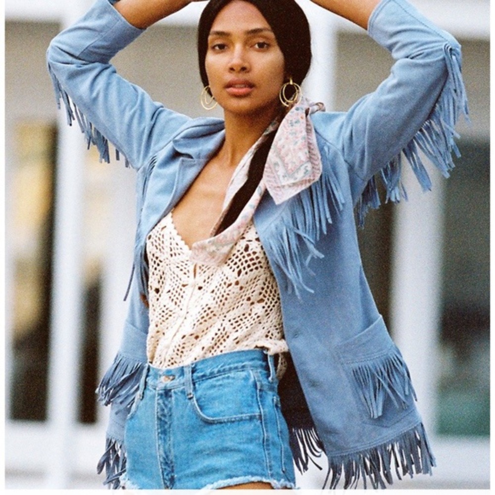 Arnhem Lone Ranger Suede Fringe Jacket 14 Blue NEW